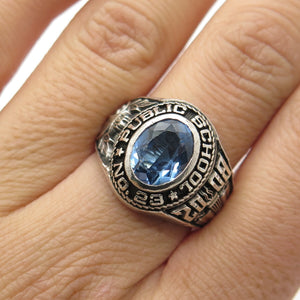 ZPI 925 Sterling Silver Real Blue Topaz 2008 Public School 23 Ring Size 8