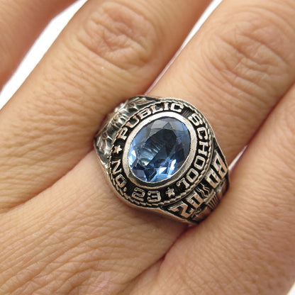 ZPI 925 Sterling Silver Real Blue Topaz 2008 Public School 23 Ring Size 8