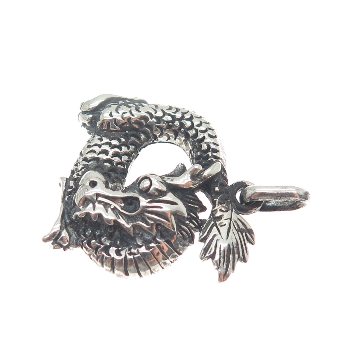 925 Sterling Silver Vintage Dragon Oxidized Pendant