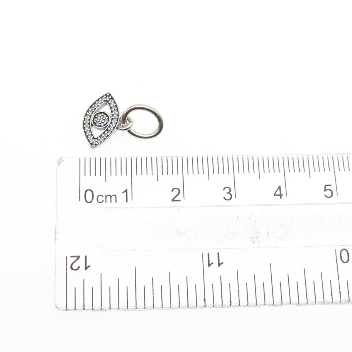 PANDORA 925 Sterling Silver Round-Cut C Z Evil's Eye Dangle Charm Mini Pendant