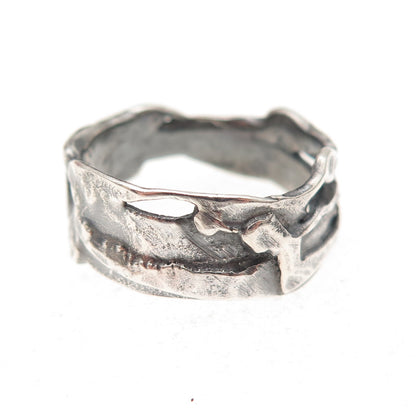 925 Sterling Silver Vintage Modernist Oxidized Band Ring Size 7.5
