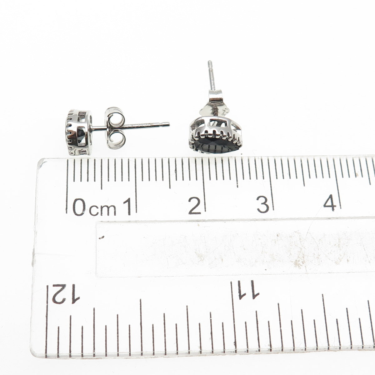 925 Sterling Silver Pear-Cut Black C Z Stud Earrings