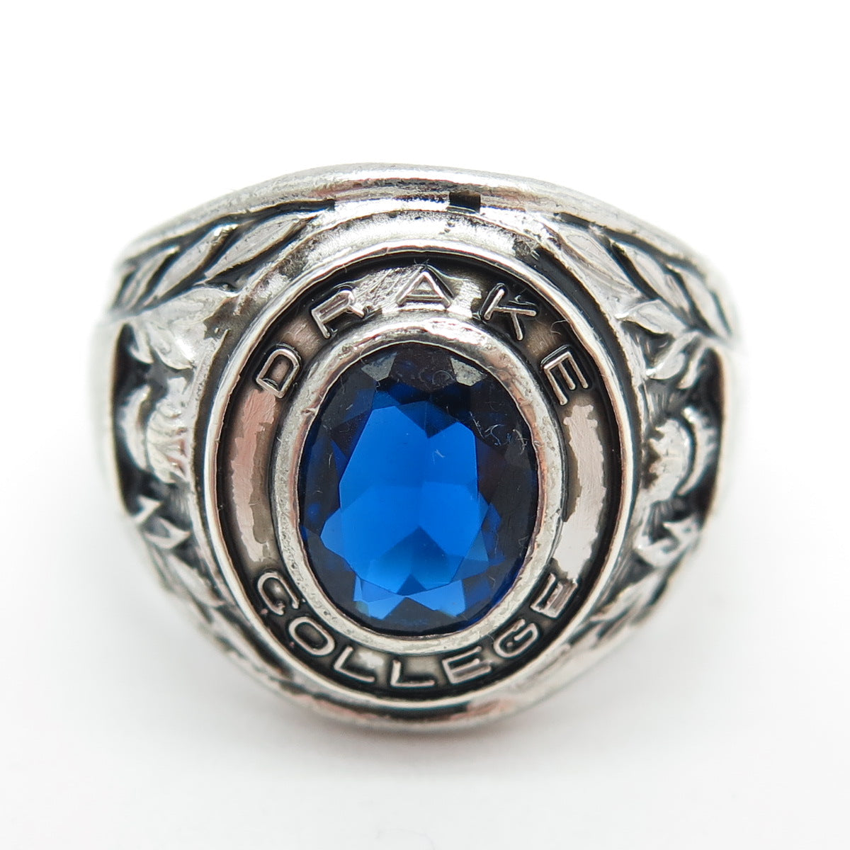 KINNEY 925 Sterling Vintage Lab-Created Sapphire Drake College Ring Size 9.25