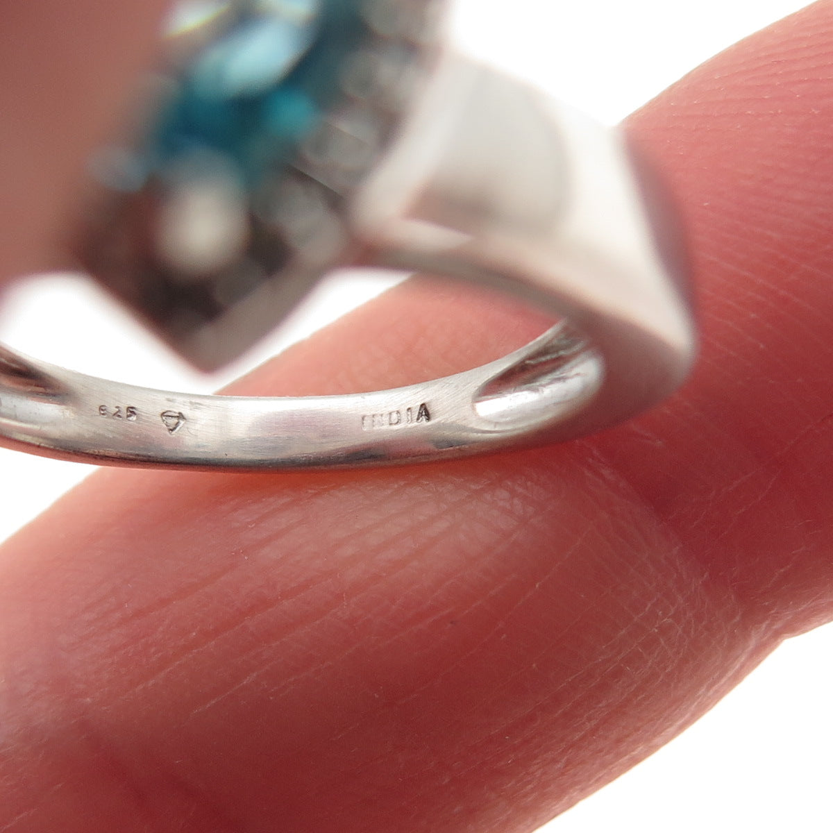 925 Sterling Silver Real Apatite & White Topaz Ring Size 7.25
