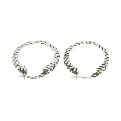 925 Sterling Silver Vintage Wicker Hinged Hoop Earrings