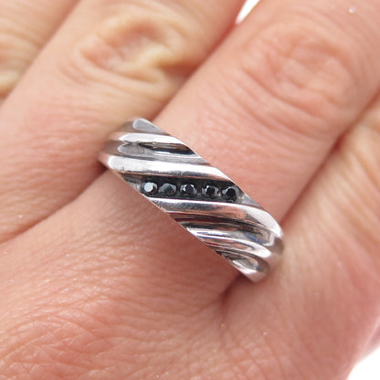 925 Sterling Silver Real Round-Cut Black Diamond Modernist Ring Size 10.25