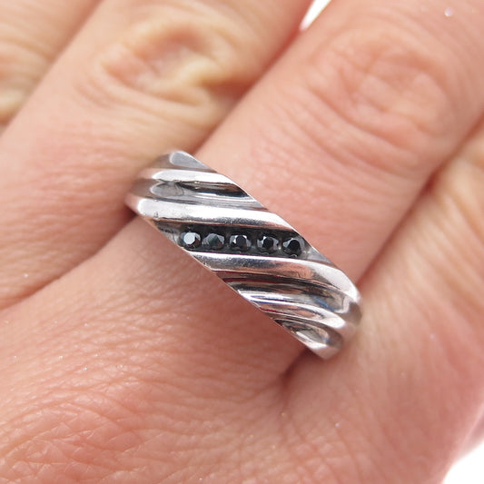 925 Sterling Silver Real Round-Cut Black Diamond Modernist Ring Size 10.25