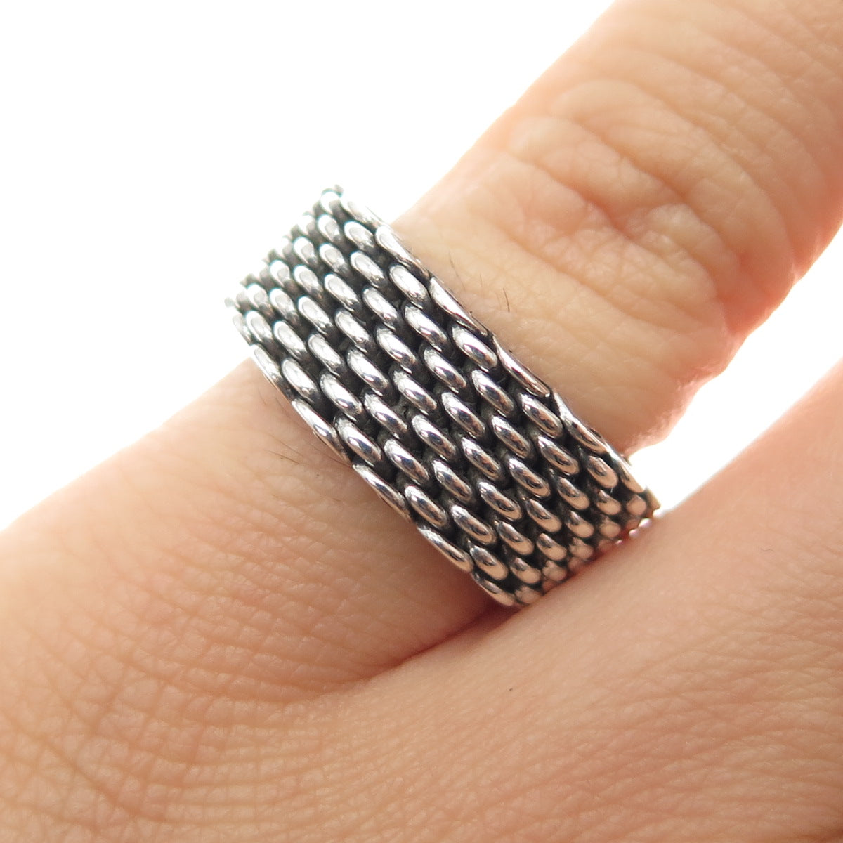 925 Sterling Silver Vintage Mesh Oxidized Band Ring Size 6.25