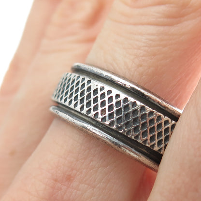 925 Sterling Silver Vintage Mexico Oxidized Rotating Band Ring Size 12