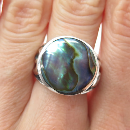 INDIGO 925 Sterling Silver Vintage Real Abalone Shell Spiral Ring Size 7