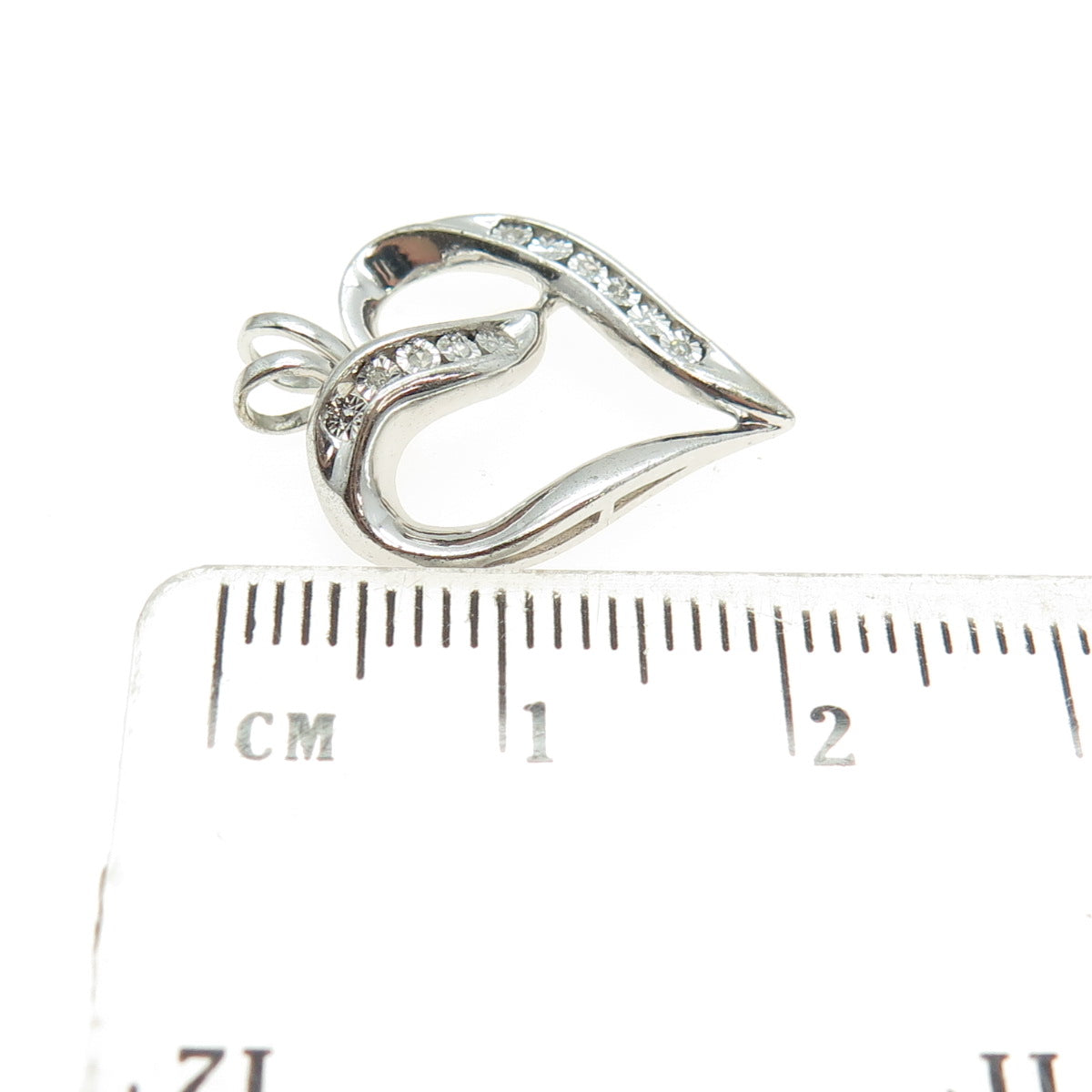 925 Sterling Silver Real Round-Cut Diamond Heart Charm Pendant