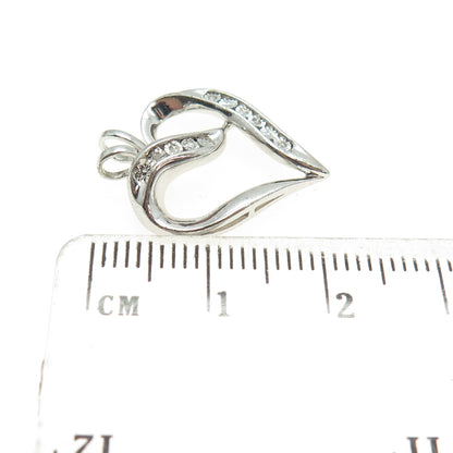 925 Sterling Silver Real Round-Cut Diamond Heart Charm Pendant