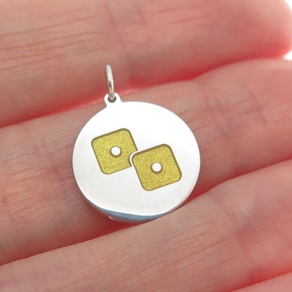 925 Sterling Silver Yellow Enamel Number 2 Lucky Dice Minimalist Charm Pendant