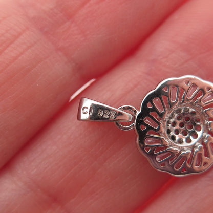 925 Sterling Silver Round & Tapered Baguette-Cut C Z Flower Mini Charm Pendant