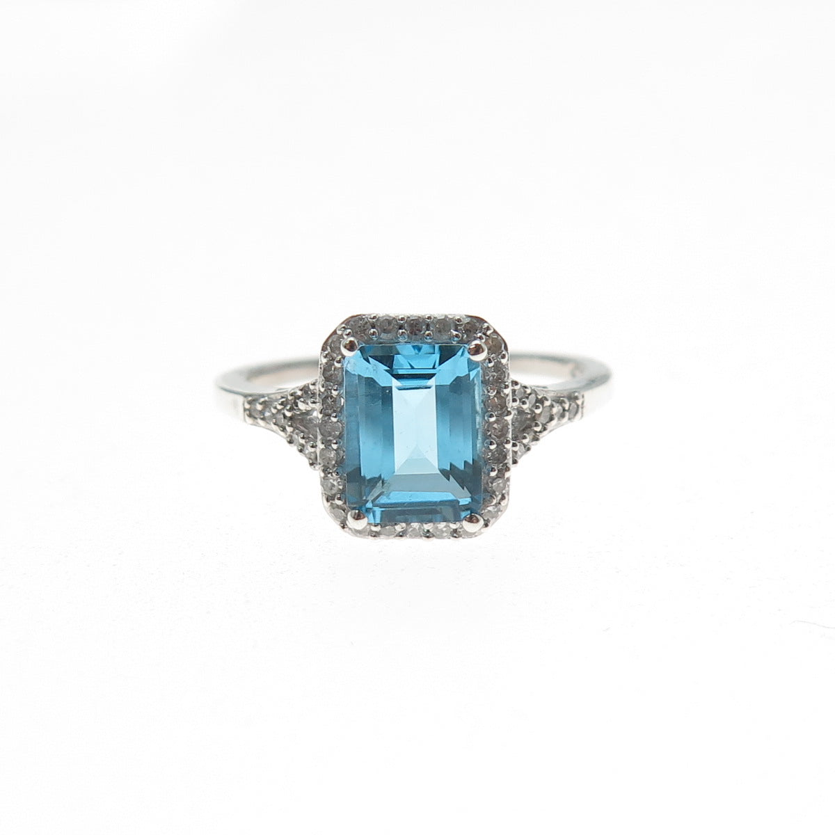 SAI 925 Sterling Silver Real Diamond & Blue Topaz Ring Size 7