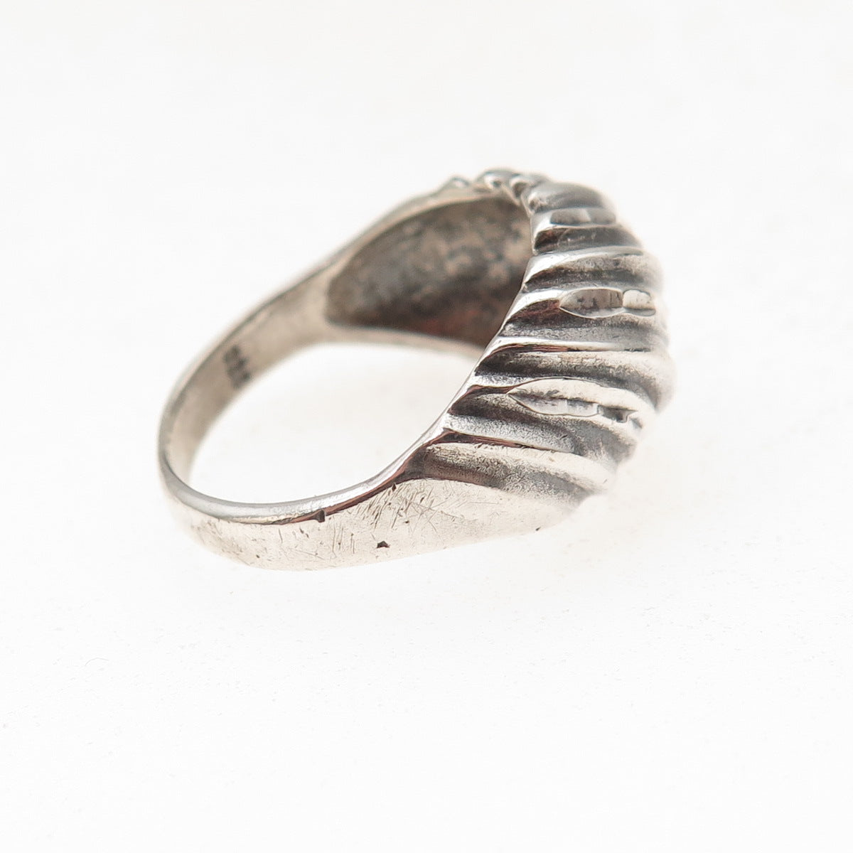 925 Sterling Silver Vintage Modernist Oxidized Dome Ring Size 7