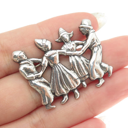 925 Sterling Silver Antique Art Deco Dutch Dancer Repousse Pin Brooch