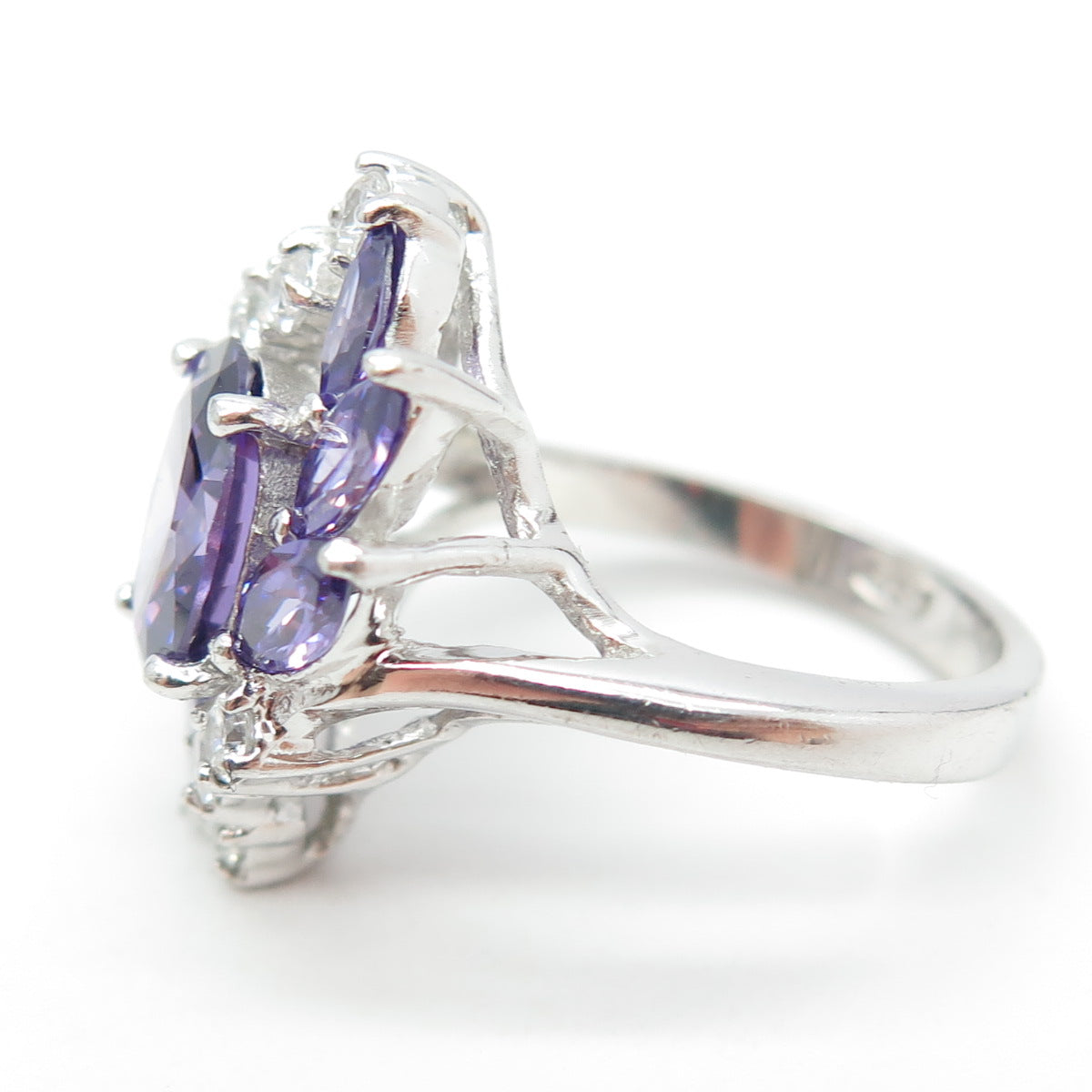 925 Sterling Silver Purple & White C Z Ring Size 7