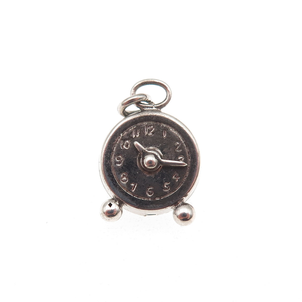 925 Sterling Silver Antique Art Deco Alarm Clock 3D Mini Charm Pendant