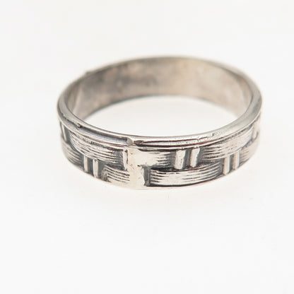 925 Sterling Silver Vintage Modernist Woven Oxidized Band Ring Size 6