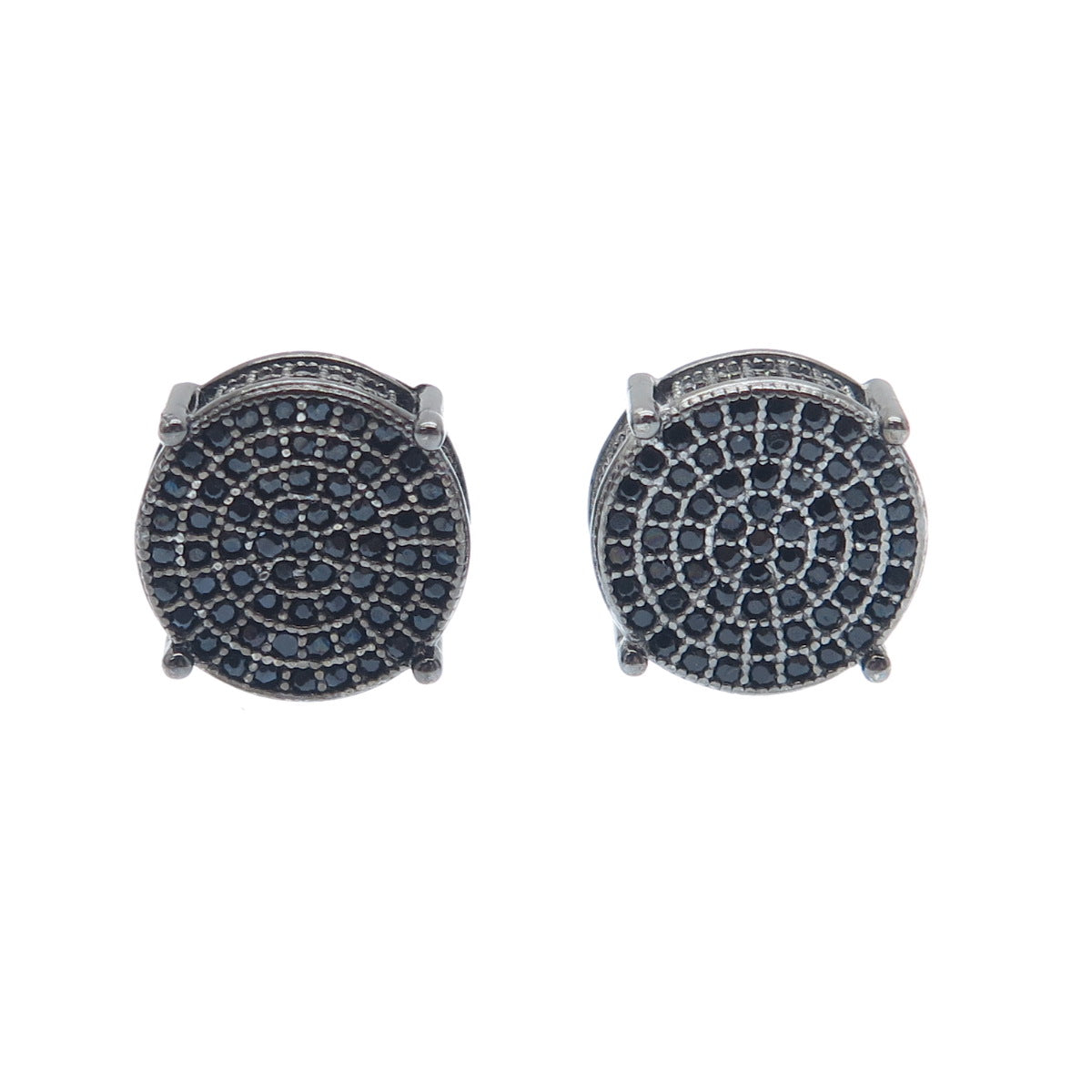925 Sterling Silver Black Rhodium Real Round-Cut Black Spinel C Z Stud Earrings