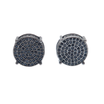 925 Sterling Silver Black Rhodium Real Round-Cut Black Spinel C Z Stud Earrings
