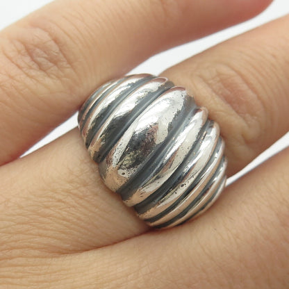 925 Sterling Silver Vintage Ribbed Domed Ring Size 6.25