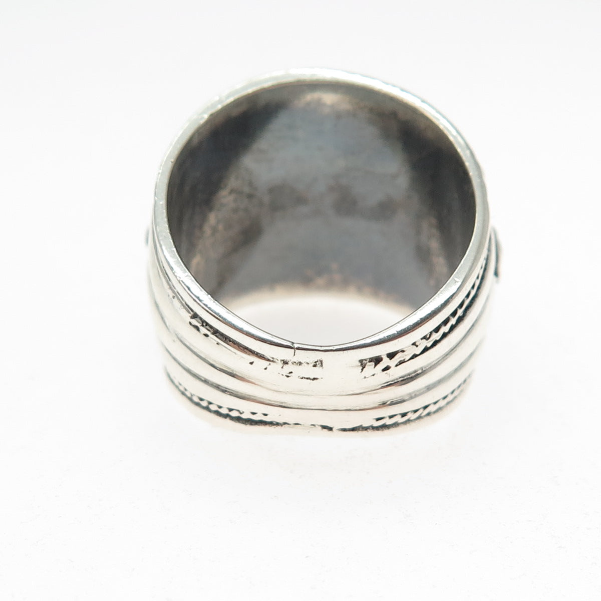 925 Sterling Silver Vintage Real Black & Green Onyx Carnelian Ring Size 9.25