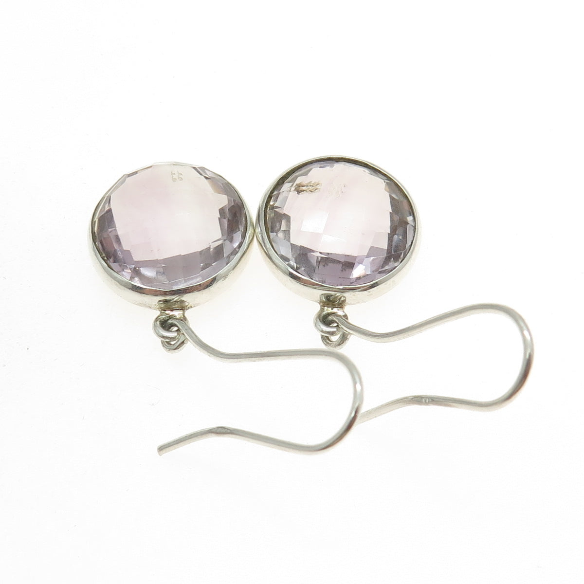 925 Sterling Silver Vintage Real Round-Cut Amethyst Dangling Earrings