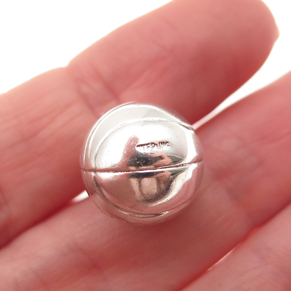 925 Sterling Silver Antique Art Deco Basketball Oxidized Mini 3D Charm Pendant