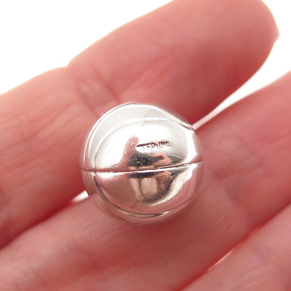 925 Sterling Silver Antique Art Deco Basketball Oxidized Mini 3D Charm Pendant
