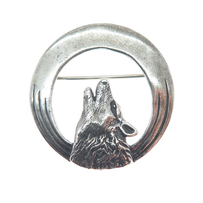 LOREN SAKEVA KUMAUNI Old Pawn Sterling Silver Vintage Howling Wolf Moon Brooch