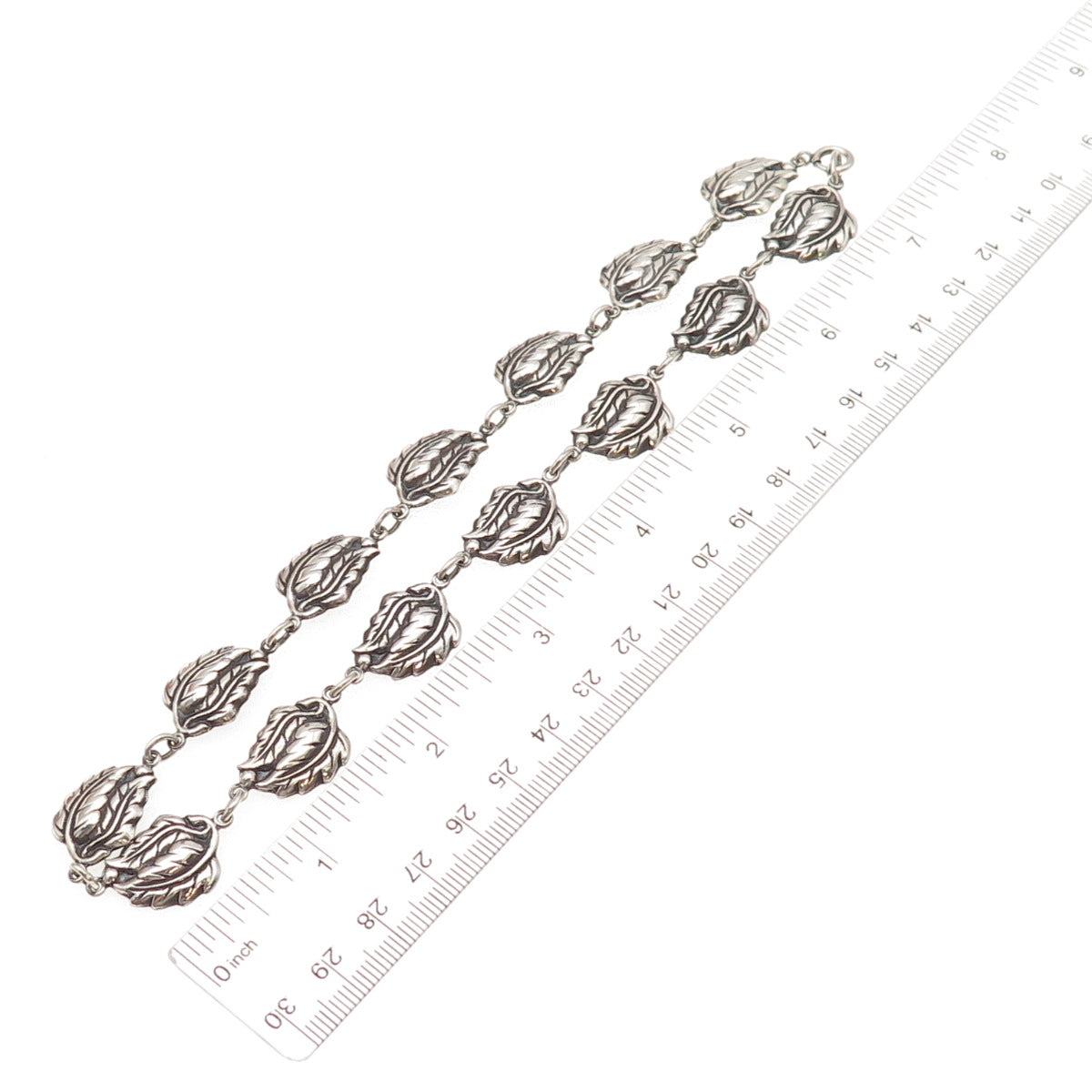 Danecraft 925 Sterling Silver Antique Art Deco Floral Leaf Chain Necklace 16"