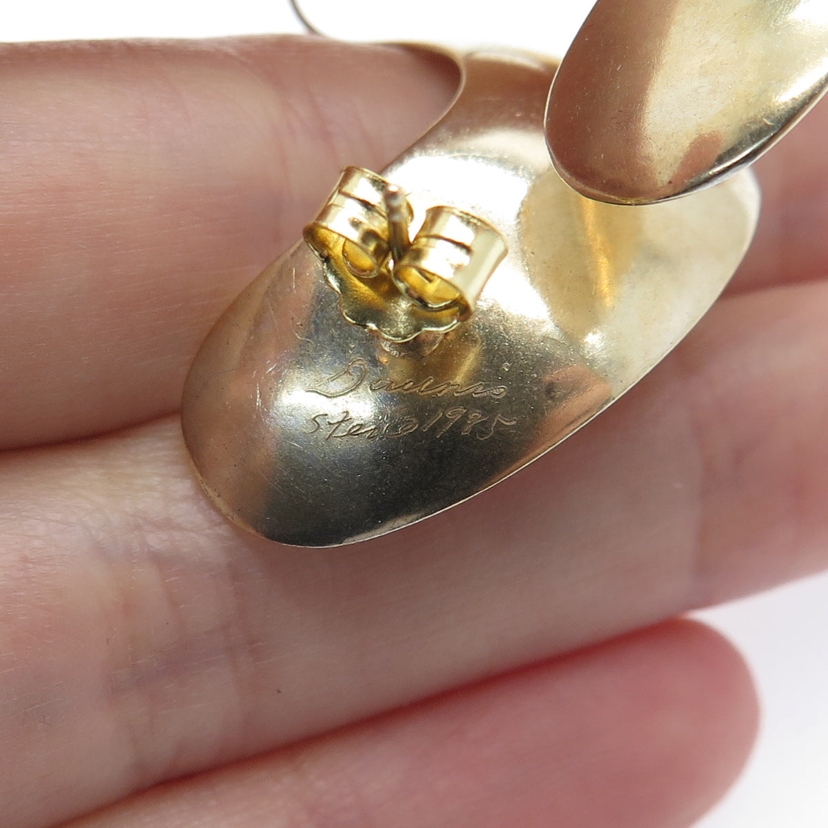 Patricia Daunis 925 Sterling Silver Gold Plated Vintage 1985 Modernist Earrings