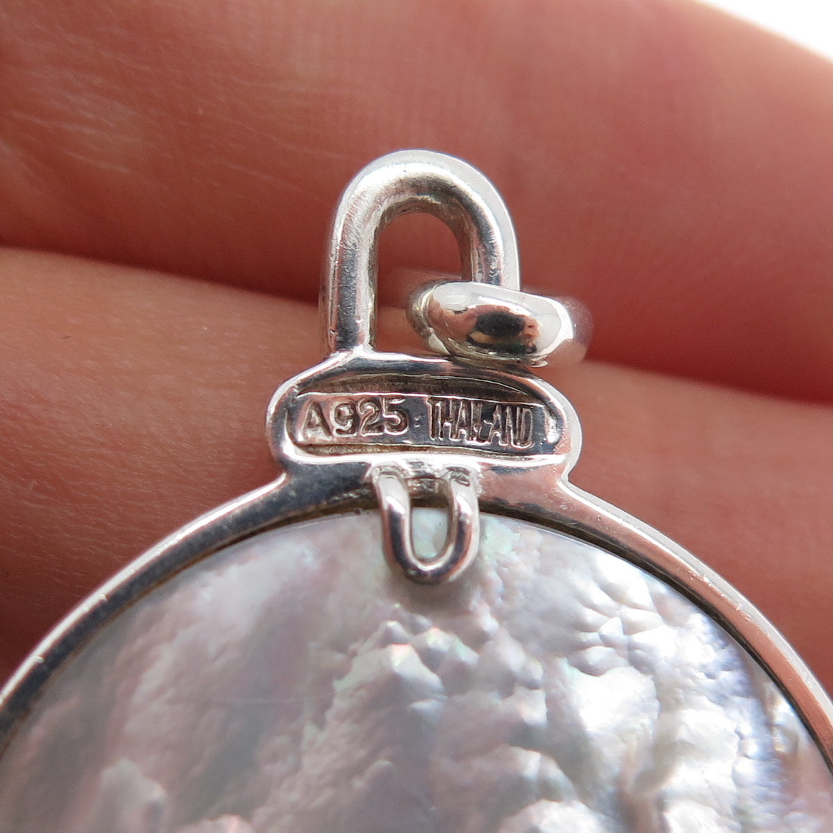 925 Sterling Silver Vintage Real MOP Flower Modernist Disc Pendant