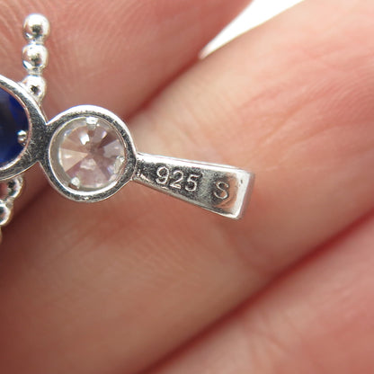 925 Sterling Silver Vintage Blue & WhiteC Z September Birthstone Boy Pendant