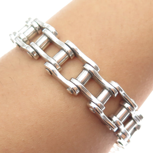 925 Sterling Silver Vintage Heavy 72.4g Motorcycle Chain Bracelet 8.75"
