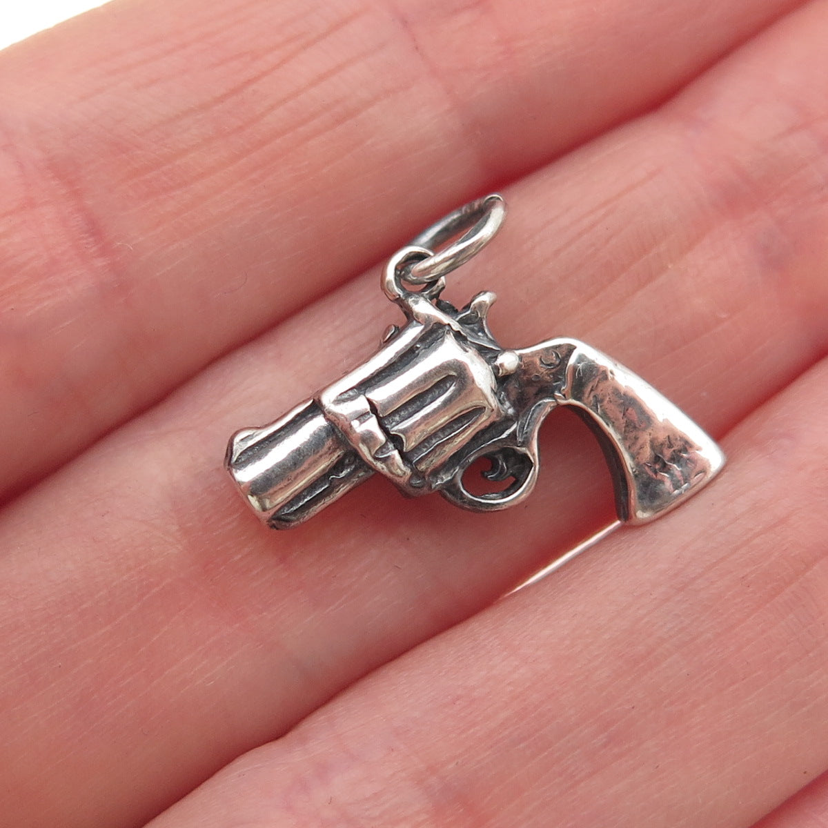 925 Sterling Silver Vintage Revolver Oxidized Mini Charm Pendant