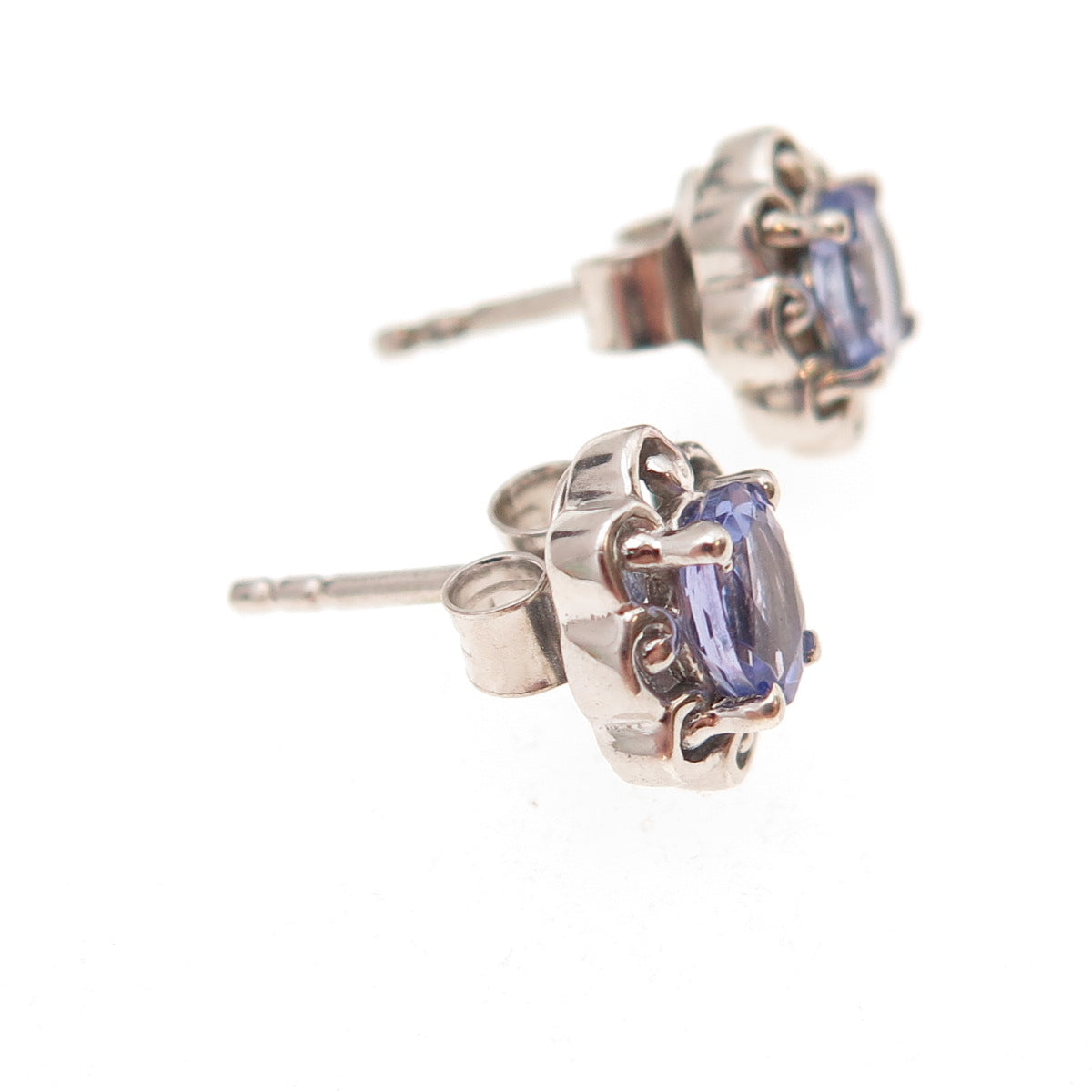 Chuck Clemency 925 Sterling Silver Real Oval-Cut Tanzanite Floral Stud Earrings