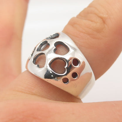 925 Sterling Silver Vintage Heart Wide Ring Size 7.5