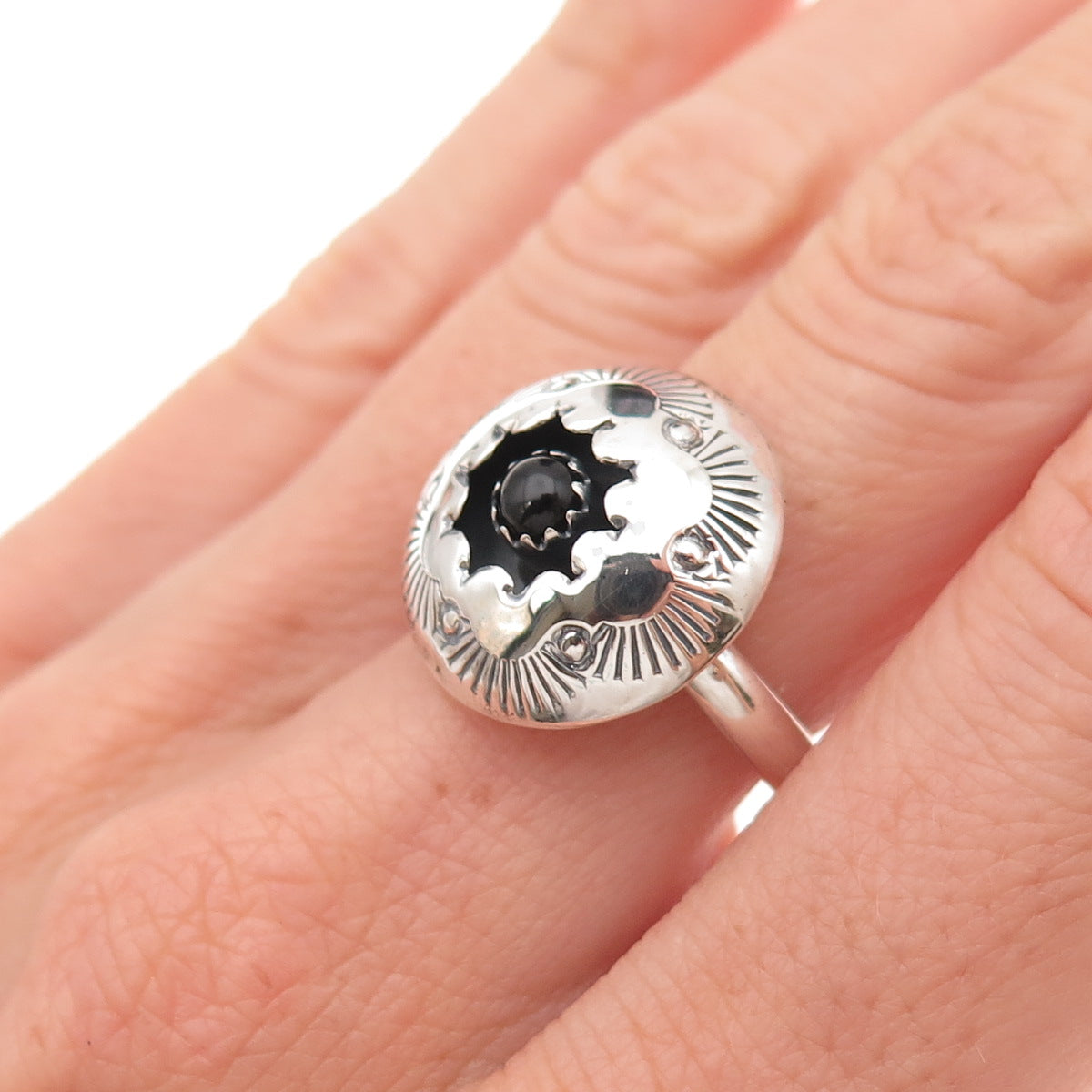 Old Pawn 925 Sterling Silver Vintage Black Onyx Snake Eye Shadow Box Ring Size 7