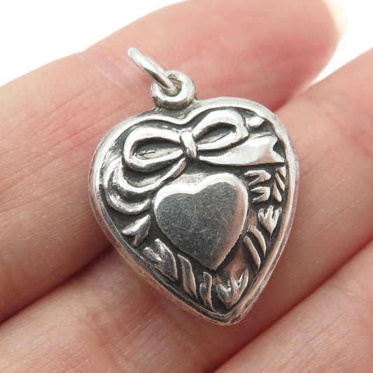 925 Sterling Silver Vintage Puffy Heart Charm Pendant