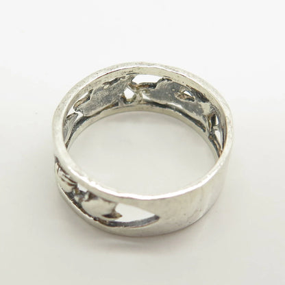 925 Sterling Silver Vintage Friendly Dolphin Band Ring Size 6.5
