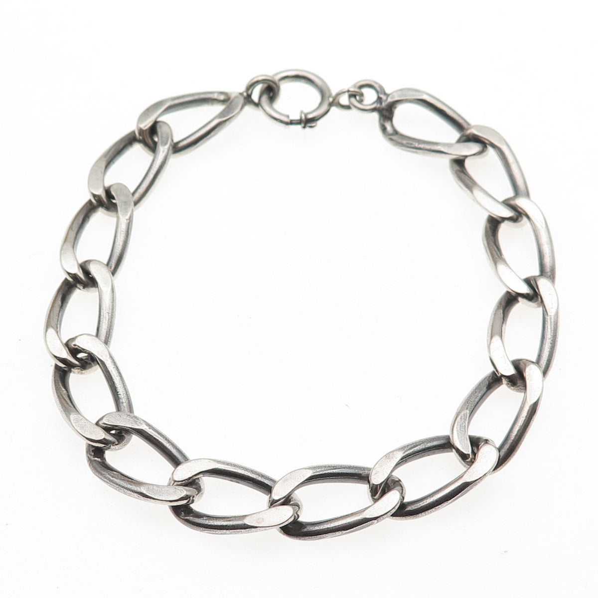 835 Silver Vintage Portugal Curb Link Oxidized Bracelet 8.25"