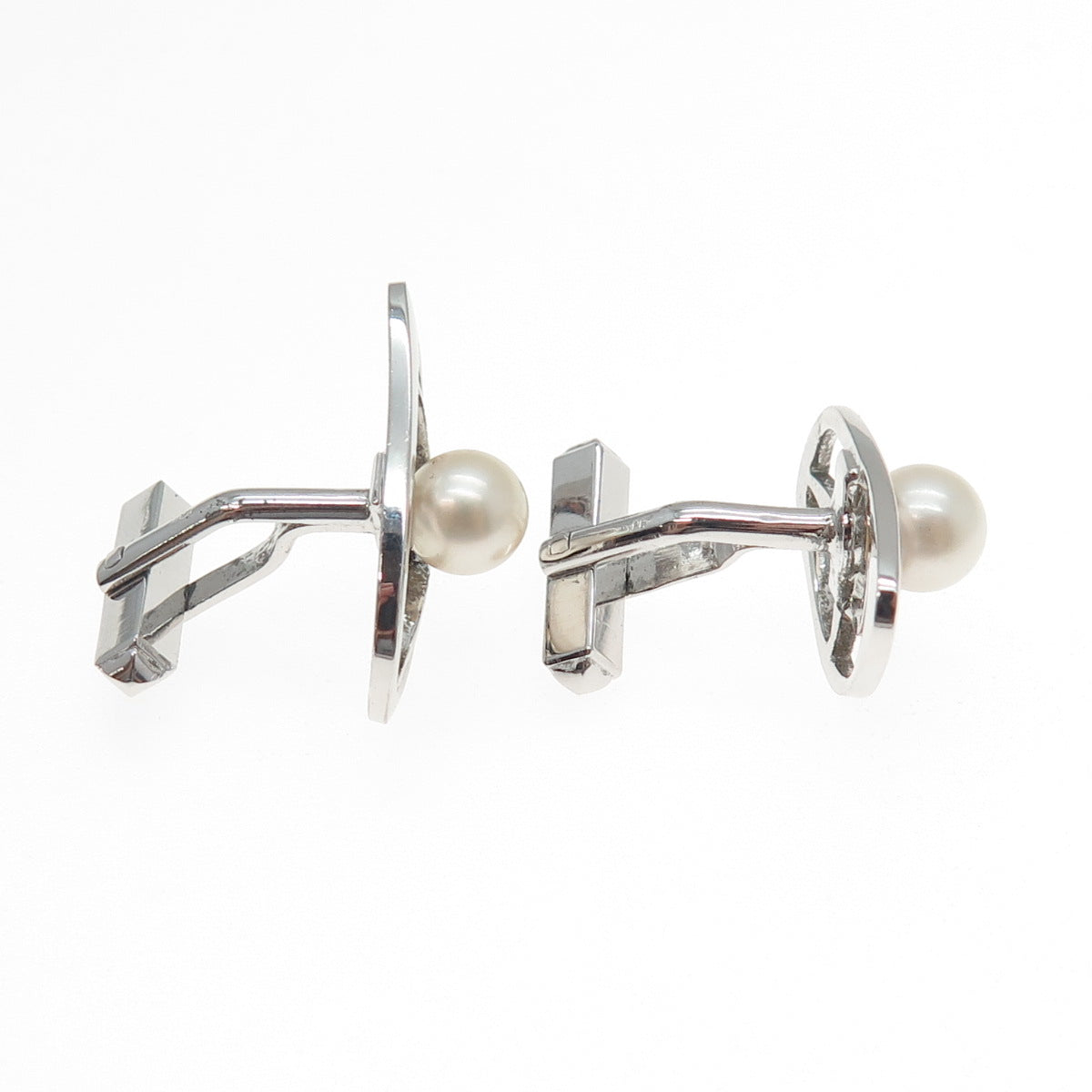 MIKIMOTO 925 Sterling Silver Antique Japan Real Akoya Pearl Cufflinks