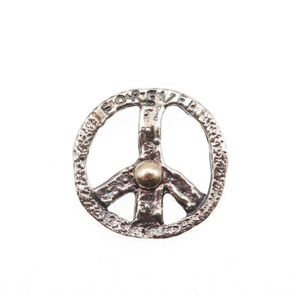925 Sterling Silver 14K Gold Vintage Forever Peace Symbol Slide Charm Pendant