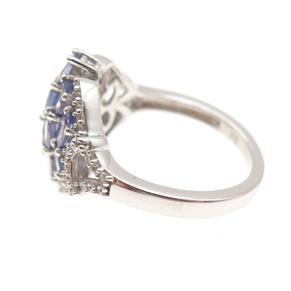 Chuck Clemency 925 Sterling Silver Real Tanzanite & White Topaz Ring Size 8