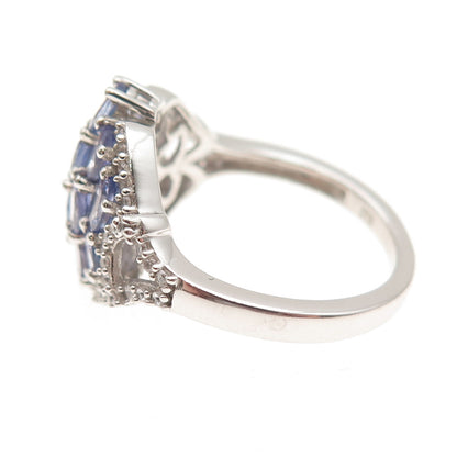 Chuck Clemency 925 Sterling Silver Real Tanzanite & White Topaz Ring Size 8