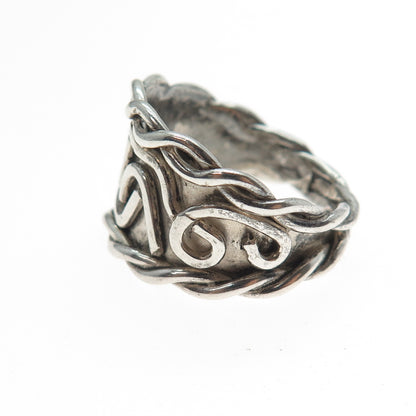 925 Sterling Silver Vintage Modernist Swirl Oxidized Ring Size 9