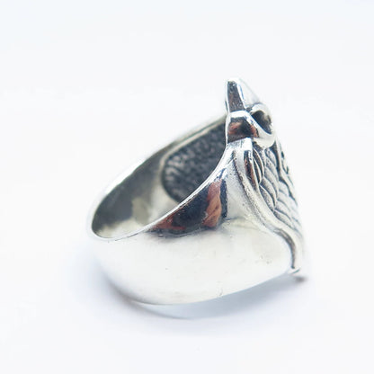 925 Sterling Silver Vintage Cross & Eagle Wings Ring Size 8